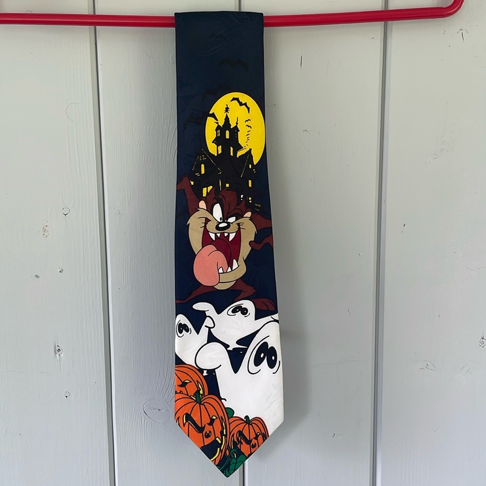Vintage Looney Tunes 1996 Tasmanian Devil Halloween Ghost Tie Pumpkins